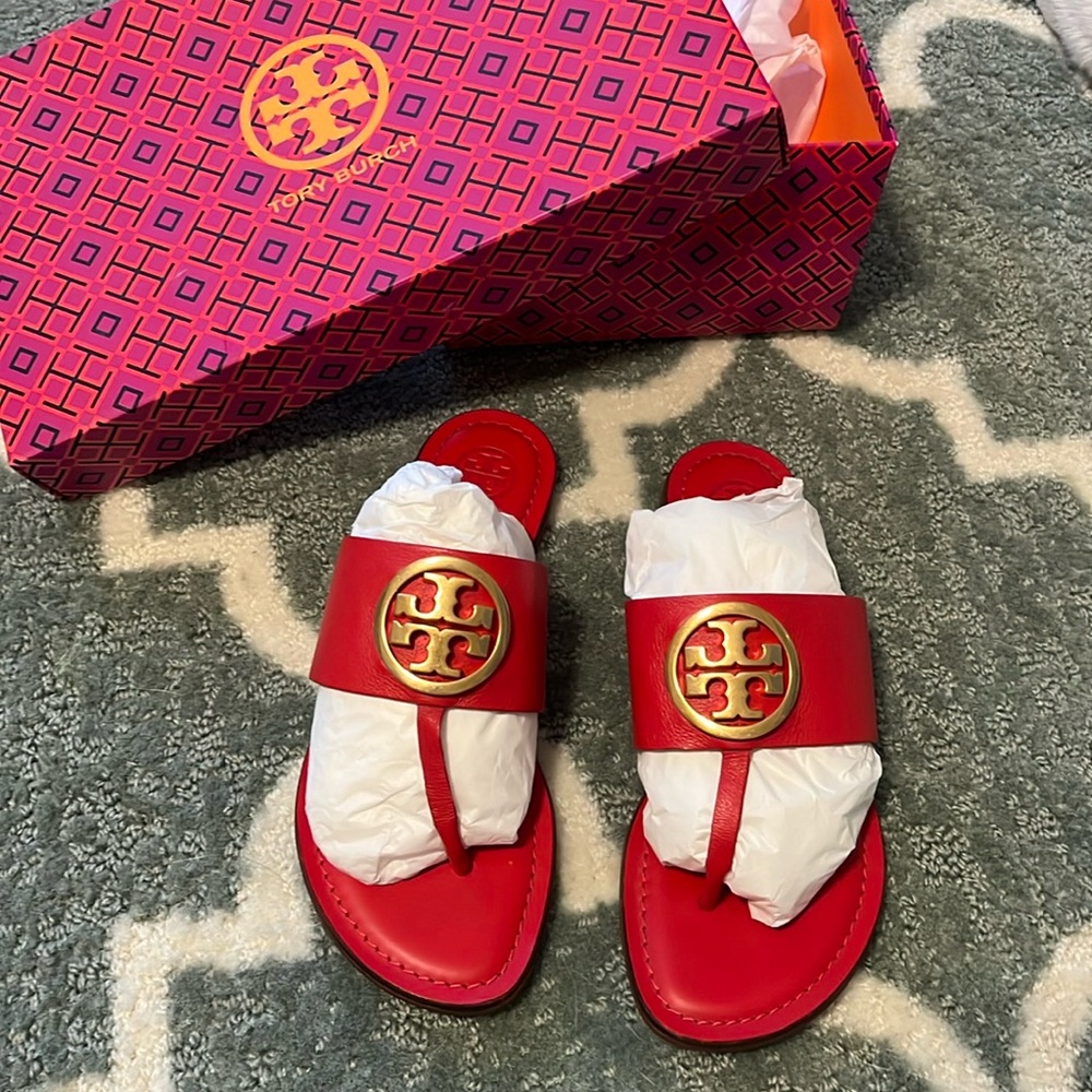 Tory Burch Red Benton Band Flat Sandal size 6.5